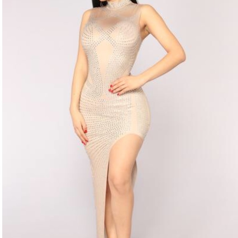 Mock neck rhinestone dress
